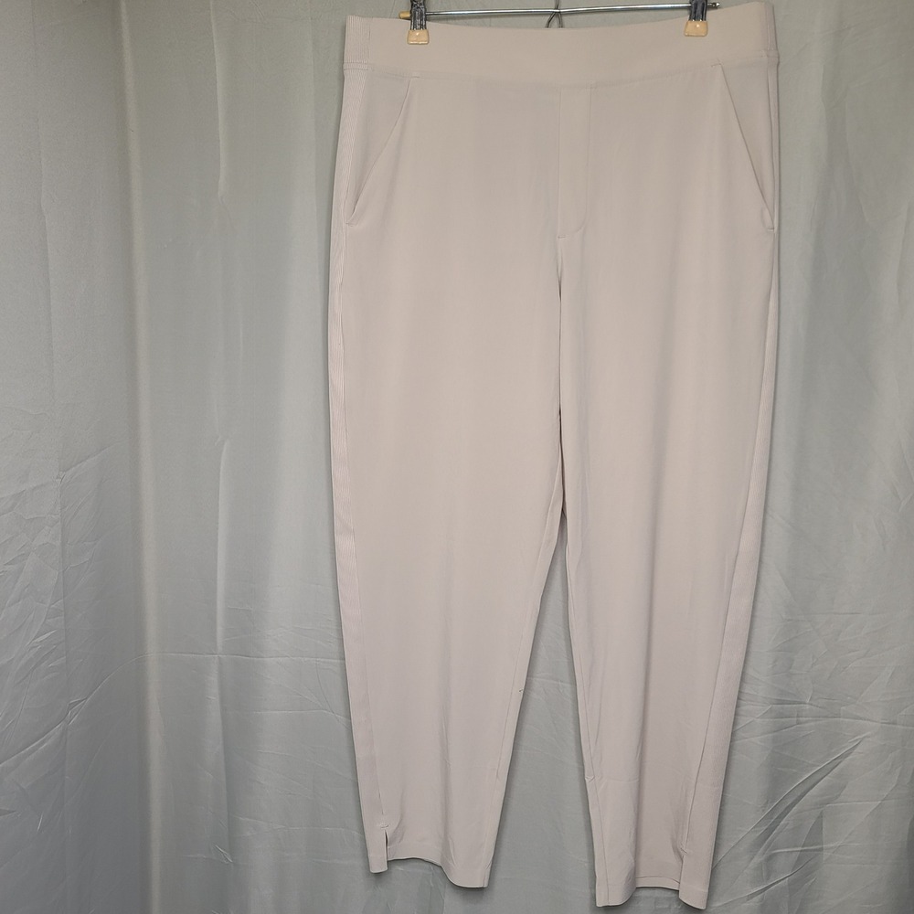 Athleta Brooklyn Pant Women 10 Beige Tapered Ribbed Side Stripe Ankle Vent